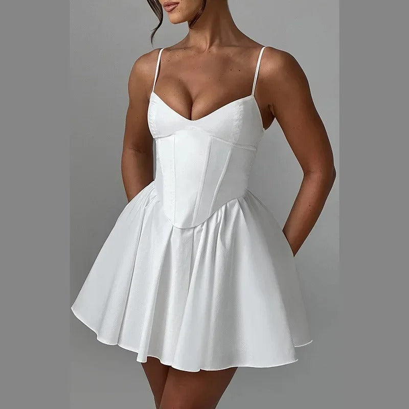 Emilene Off White Modern Corset Short Dress (One Piece)